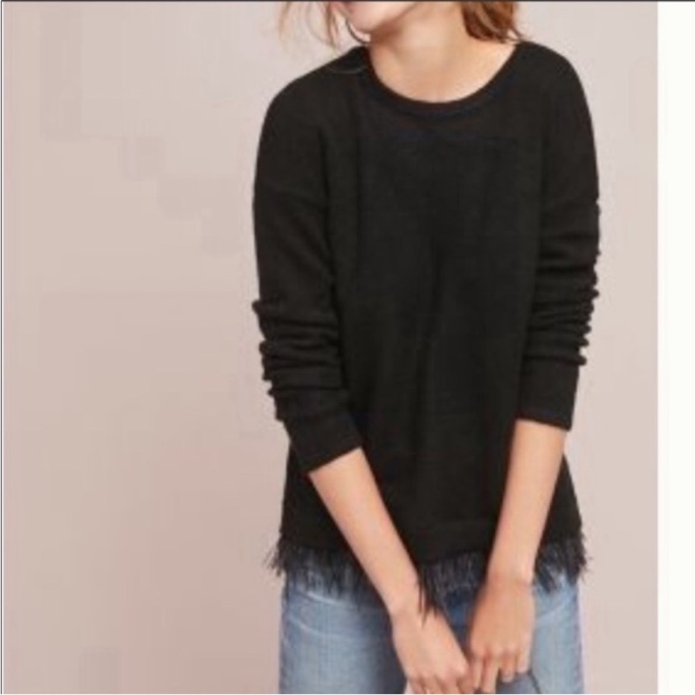 Anthropologie MOTH pullover sweater with feather trim
